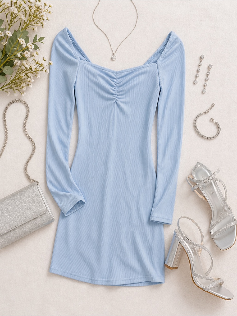 PrettyLittleThing Light Blue Off-Shoulder Dress bodycon prom special occasion 10